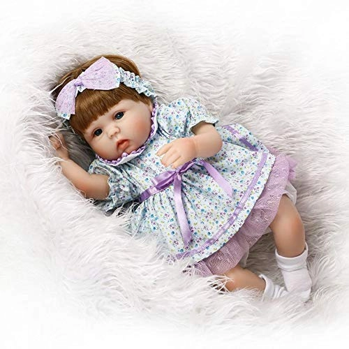 Reborn Baby Doll - 17" Silicone Vinyl Limbs and Head Girl Purple Dress Ages 3+