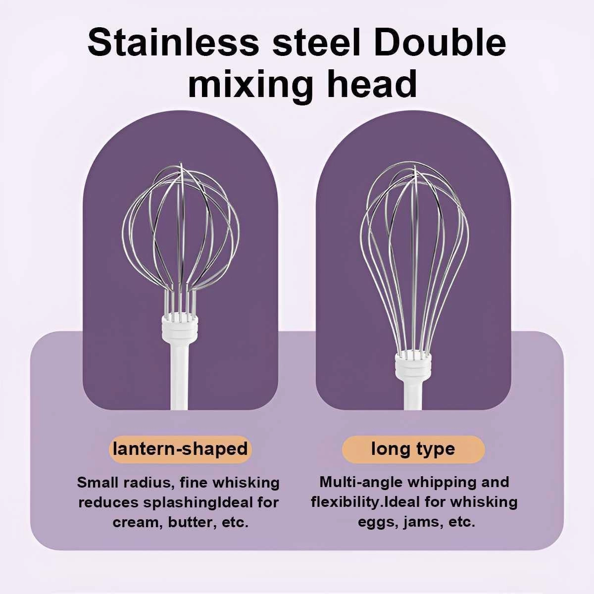 Electric Mixer - 2 Mixing Heads USB Rechargeable 304 Stainless Steel