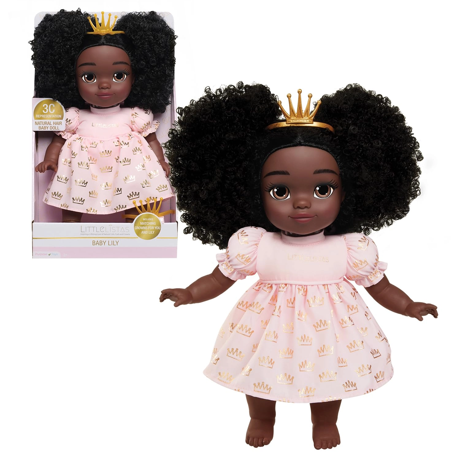 Just Play Littlelistas Lily Baby Doll - 14-inch Deep Brown 3C Textured Hair Ages 3+ Bundle