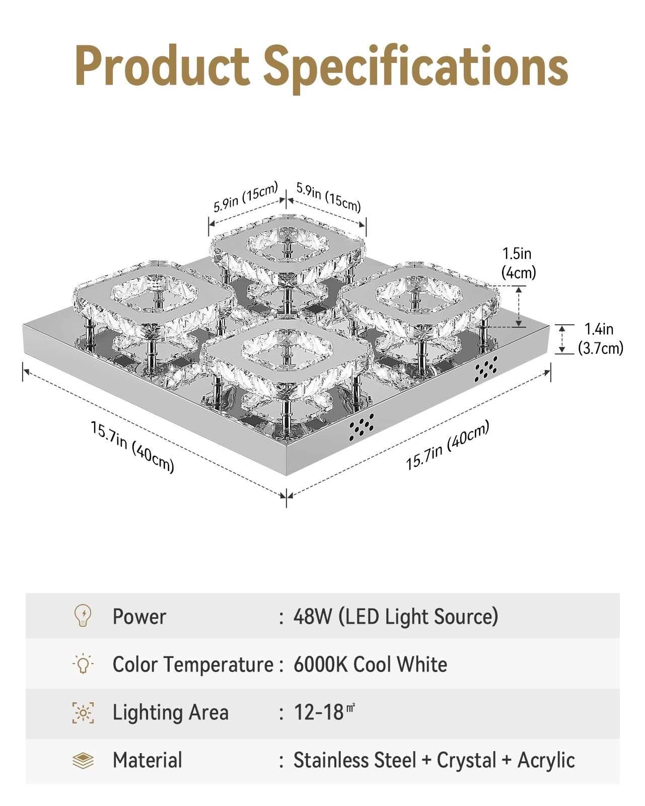 Crystal Ceiling Light - 3000k-6000k Dimmable