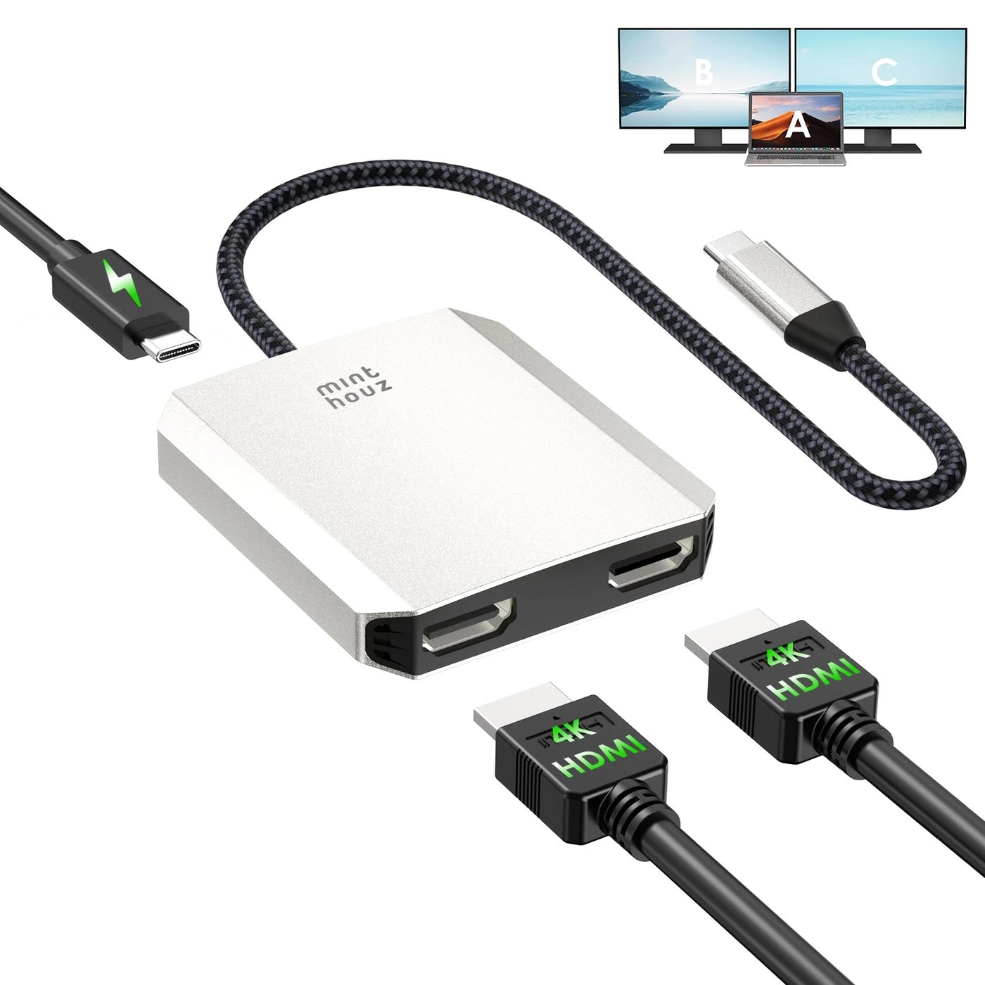 Minthouz USB C to Dual HDMI Adapter - 4K@60Hz