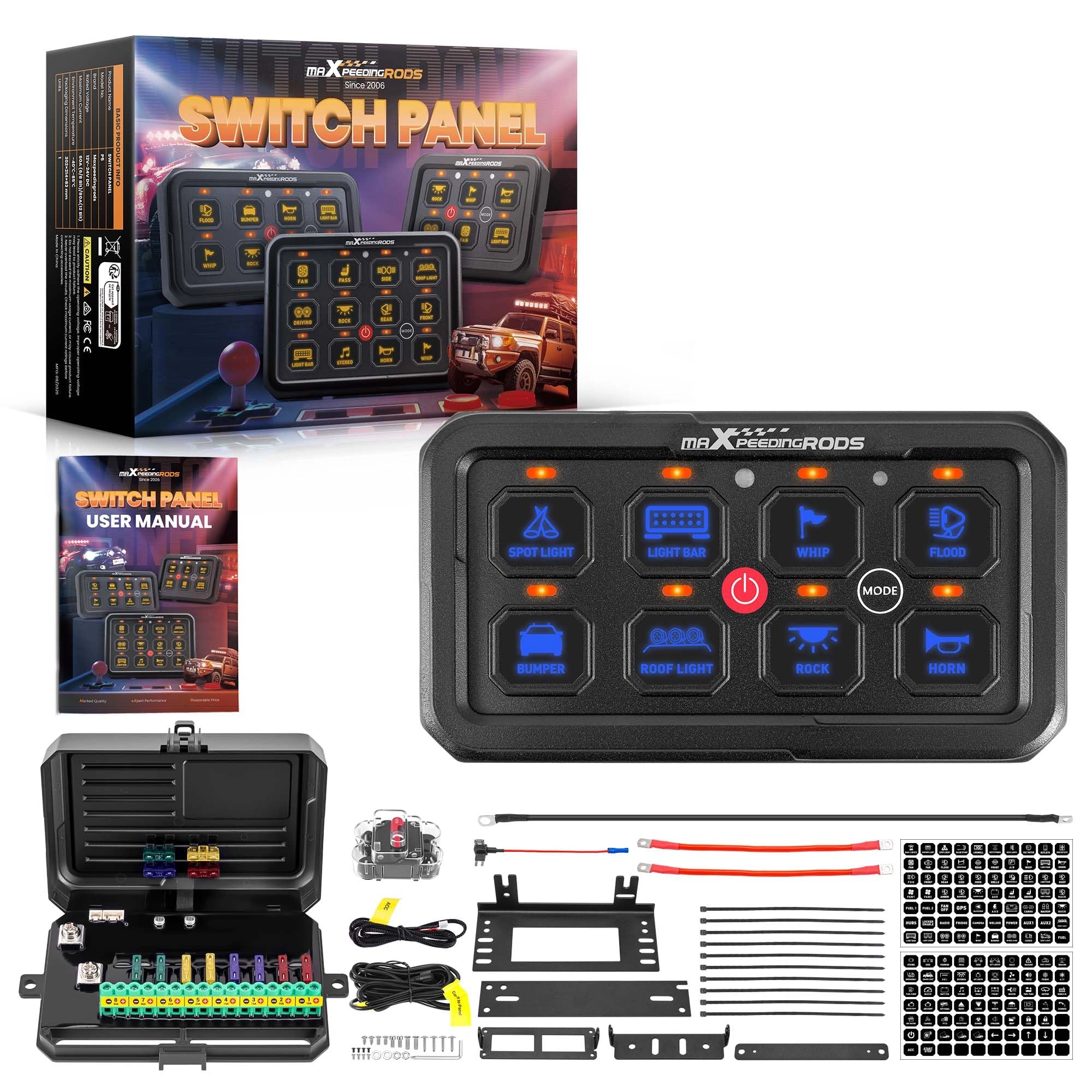 maXpeedingrods 8 Gang Switch Panel - 12/24V LED Dimmable