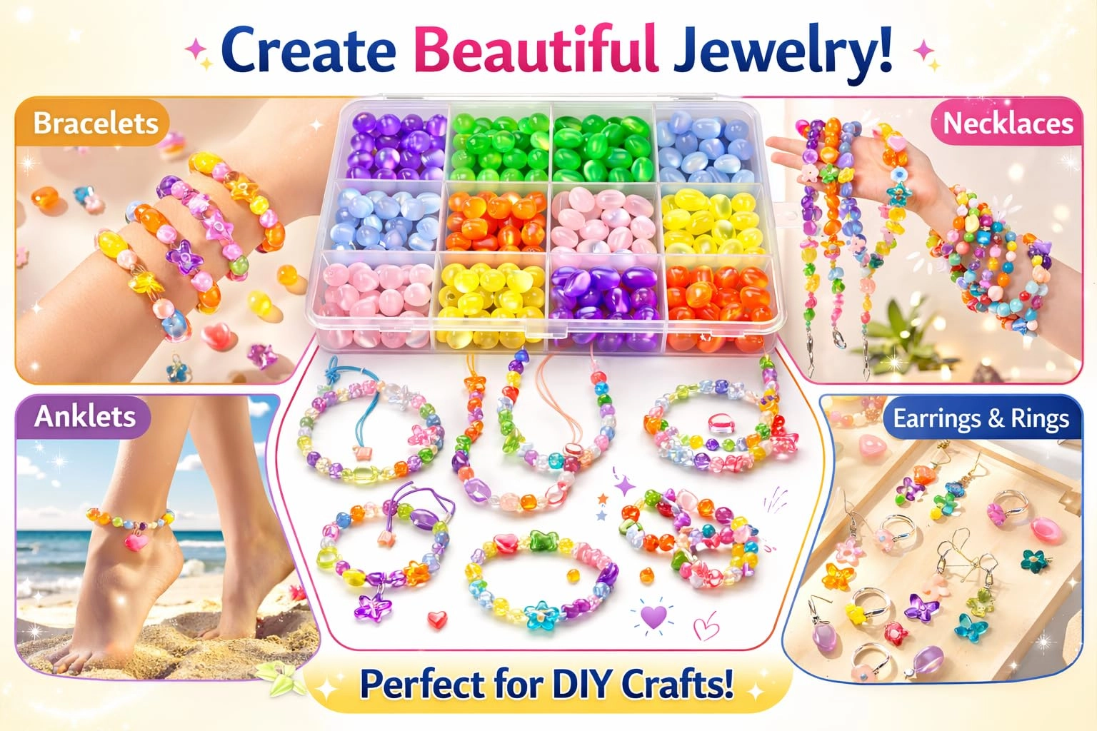 Bracelet Making Kit - 12 Types 10m Elastic Thread