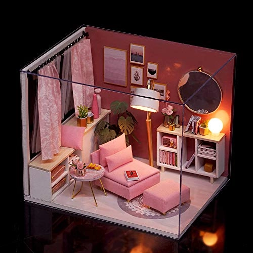 DIY Miniature Dollhouse Kit - 3D Pink LED Lights