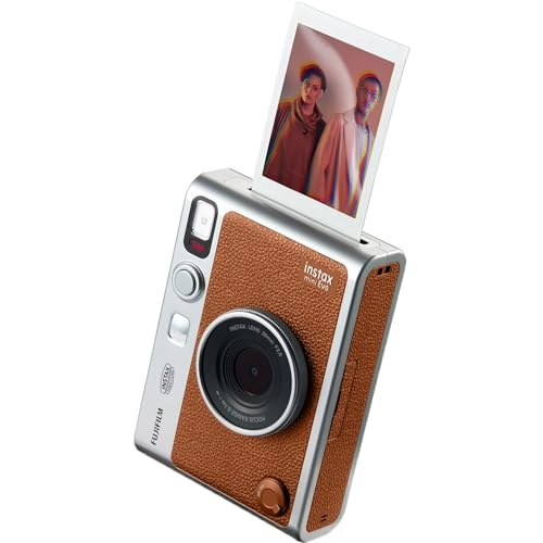 Instax Mini EVO - Brown + Instax Mini Instant Film Sheets - 60 Sheets + microSD Memory Card - 32GB + Small Padded Carrying Case + SD Card Reader + Microfiber Cleaning Cloth