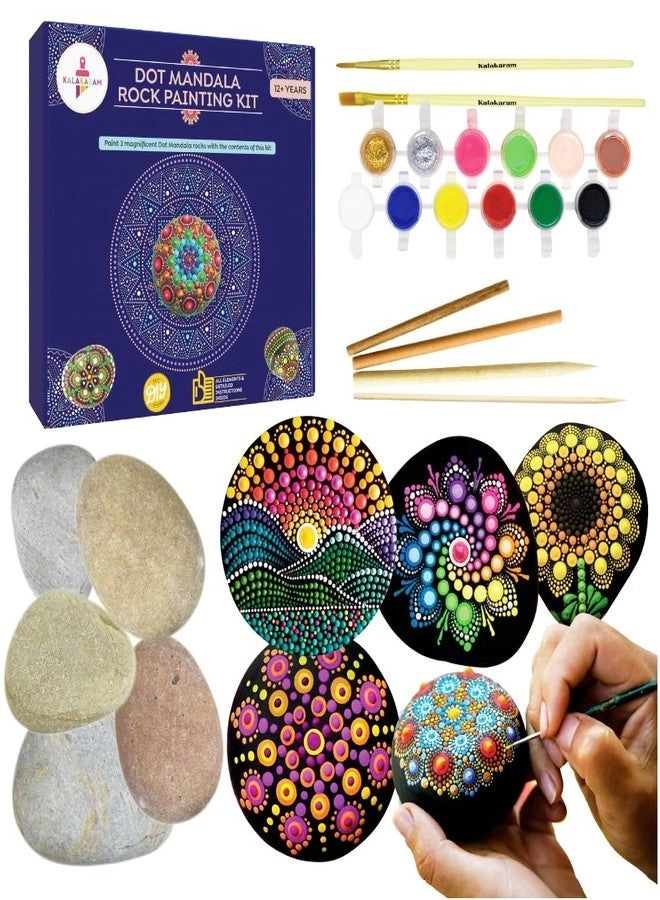 Dot Mandala Rock Painting Kit - DIY Art Kit 5 Large Reusable River Rocks 4 Dotting Tools