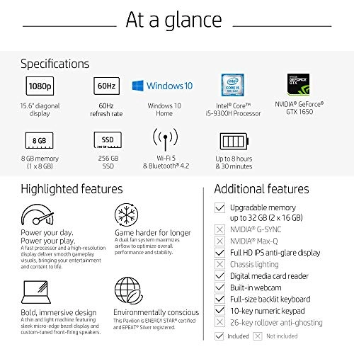 Pavilion Gaming Laptop - 15.6'' 256GB 8GB Core i5-9300H