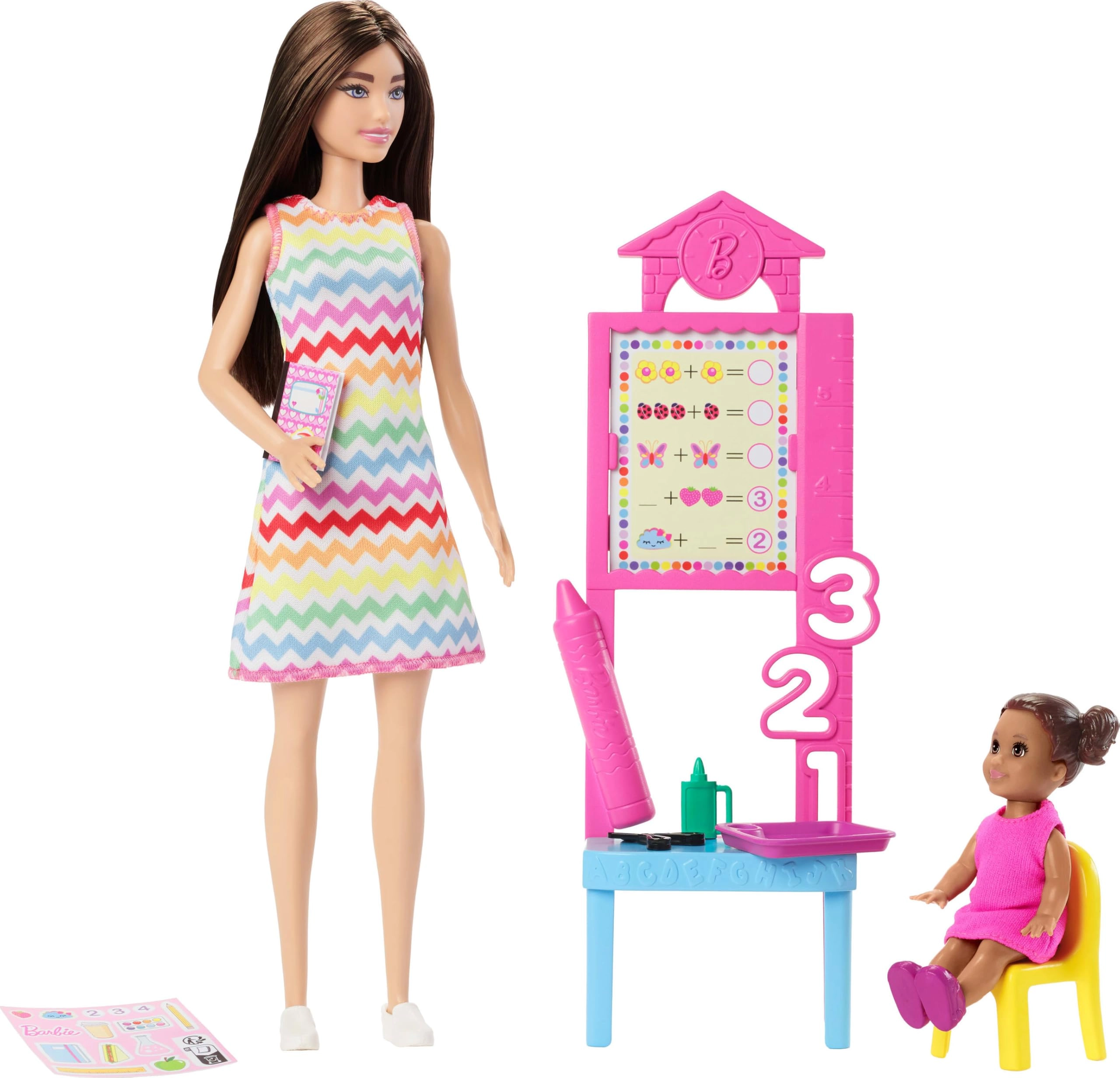 Barbie Teacher Doll - Brunette Printed Dress Ages 3+ Set
