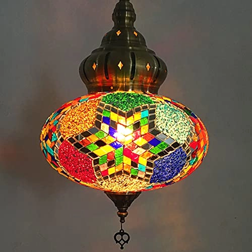 Turkish Moroccan Mosaic Swag Pendant Ceiling Hanging Light - bronze Glass