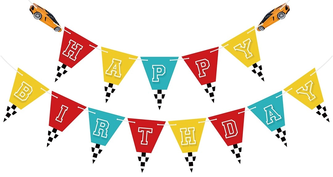 MZA STORES Racecar Happy Birthday Banner - Birthday