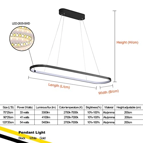 Hanging Dining Table Oval LED Lamp - 200 cm