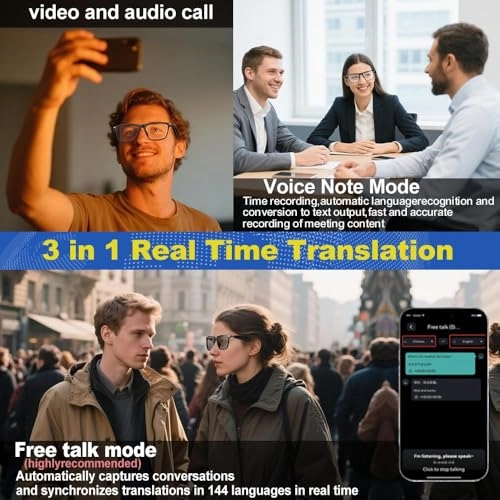 AI Translation Glasses - Wireless Bluetooth Real-Time Translation 144 Languages