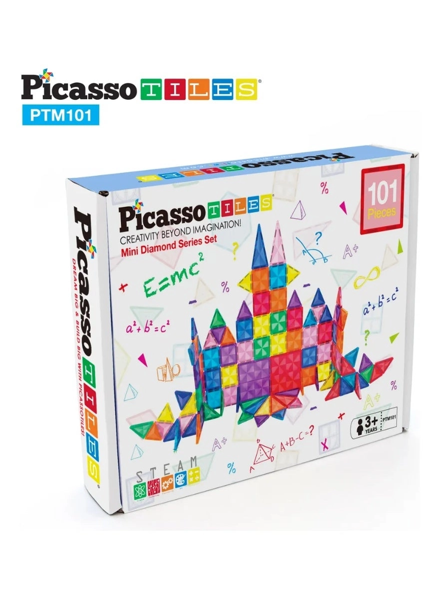 PicassoTiles Magnetic Tiles Mini Diamond - 3+ Years 101 pieces