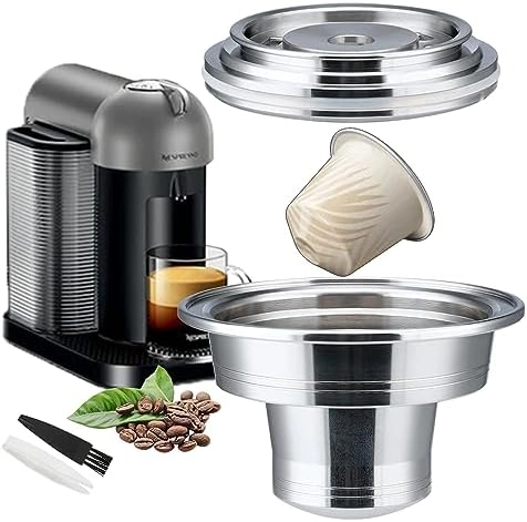 Sesama Reusable Coffee Pods Adapter - Stainless Steel Compatible with Nespresso Vertuo ENV135 GCA1 Sliver