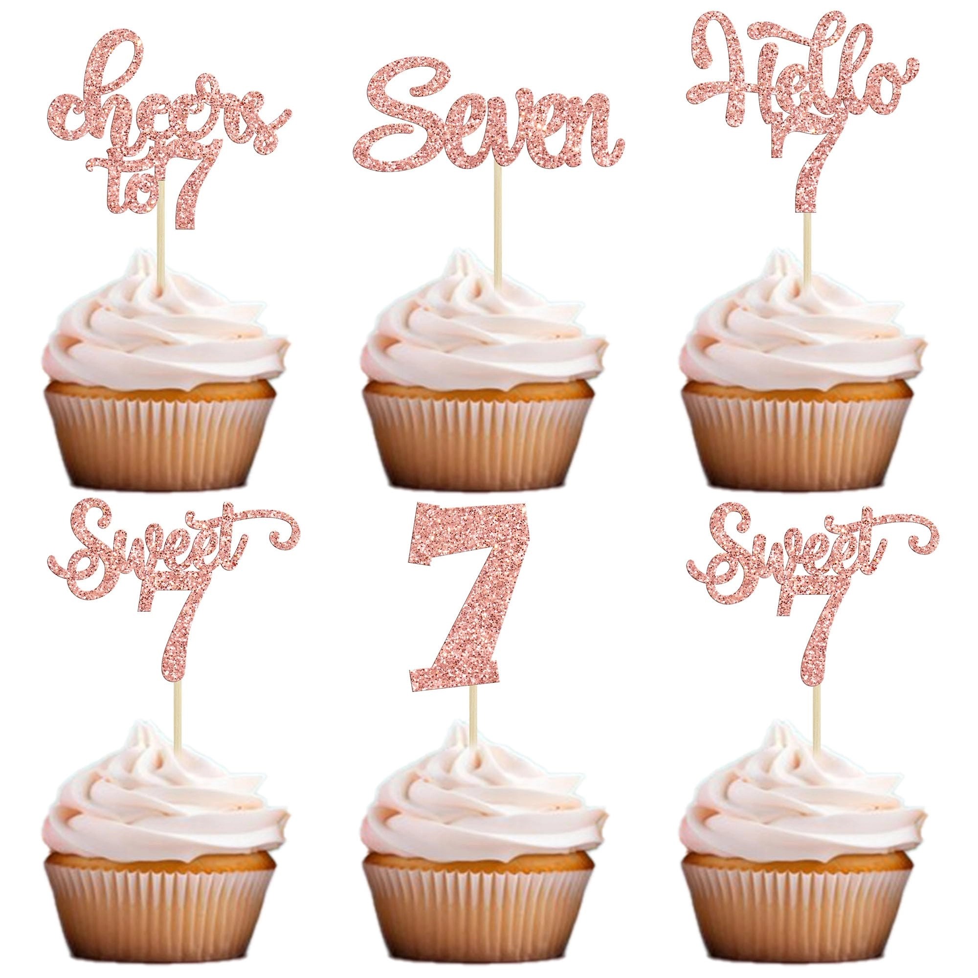 7th Birthday Cupcake Toppers - 30Pcs