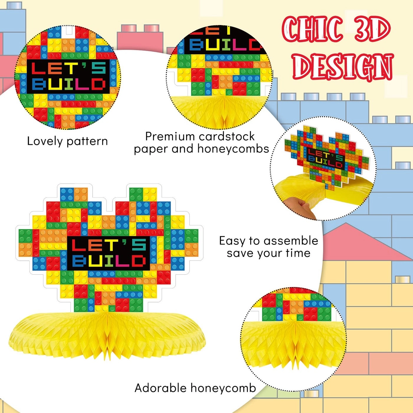 Building Block Table Centerpieces - 10 Pcs Birthday