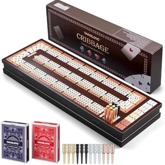 Vamslove Cribbage Board - 4-Track Wooden Magnetic Scoreboard