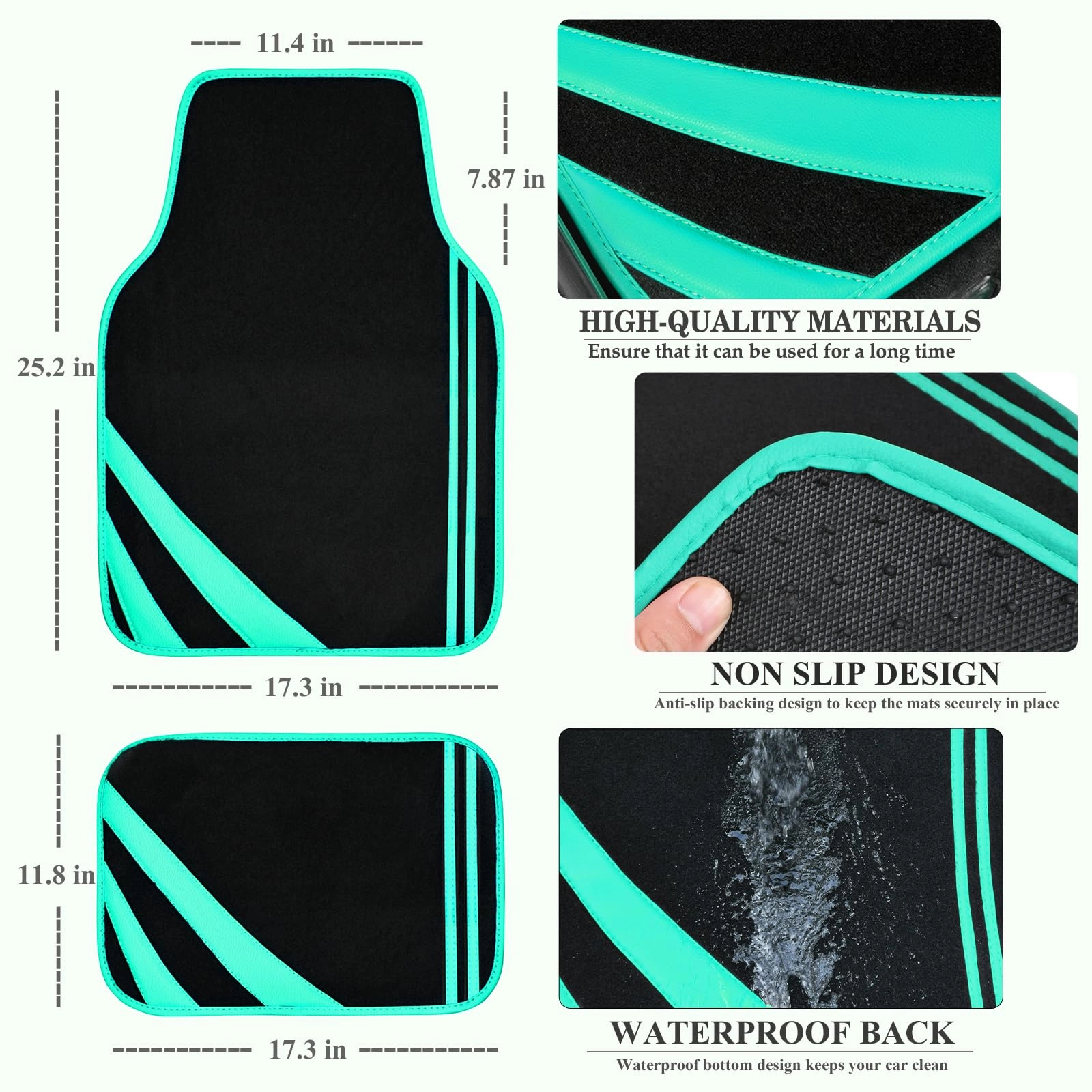 Faux Leather Car Mats - Blue Edge Universal Fit