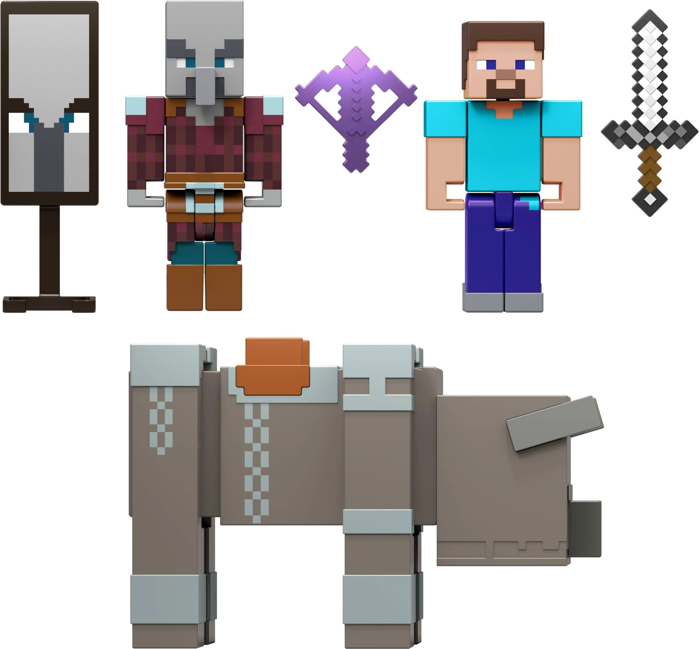 Mattel Steve + Raid Captain + Ravager - Minecraft (JJT18)