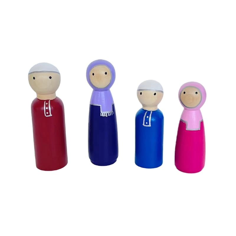 Kojokaru Toys Little Muslim Family Wooden Peg Doll Set - 3+years old 4 pieces