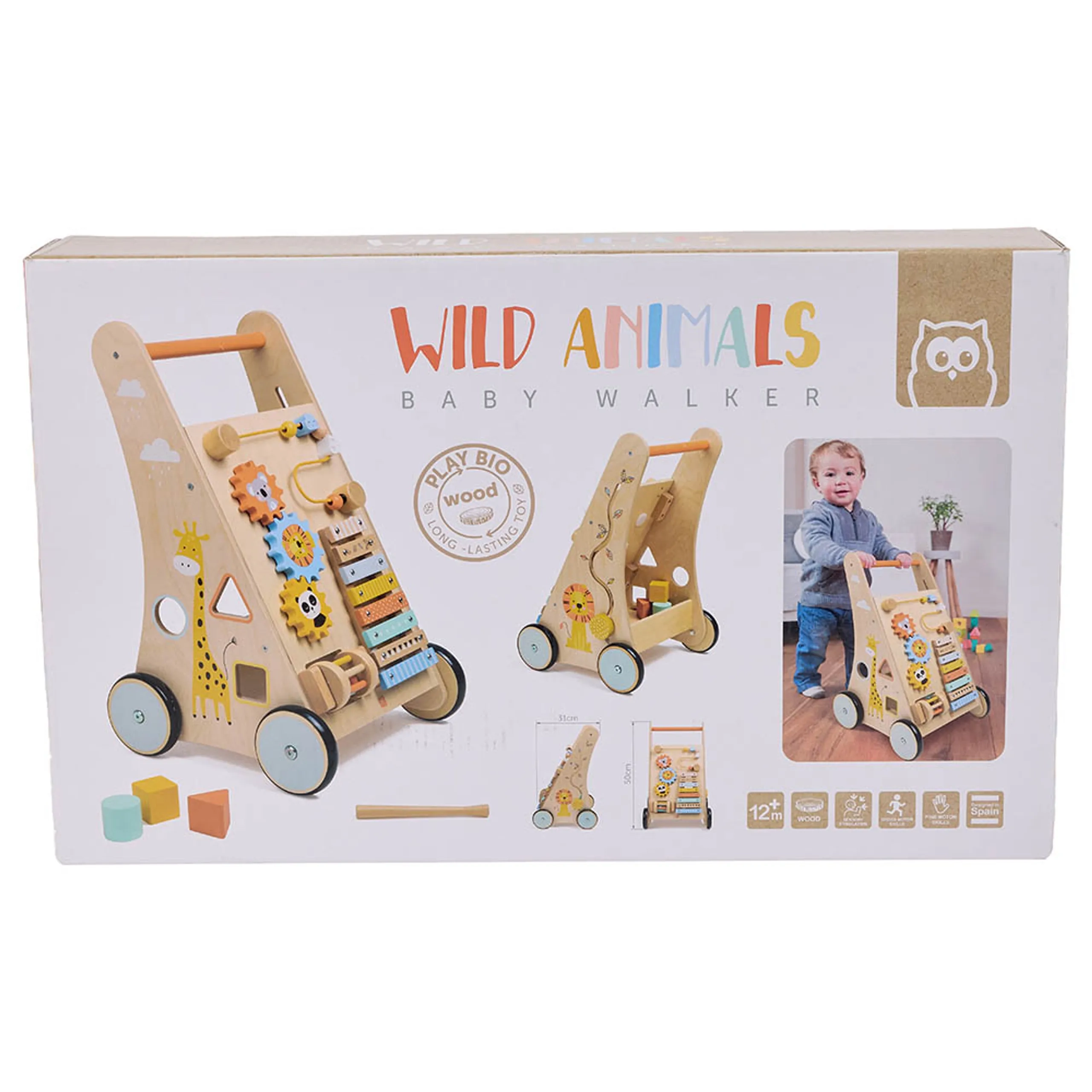 Safari Wooden Baby Activity Walker - 6 activities xylophone