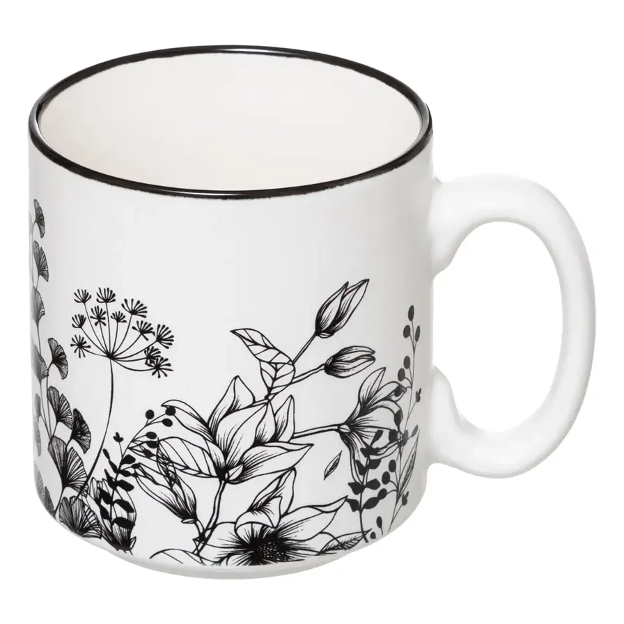 Floral Pattern Mug Set - 4 pcs - metal rack - 10 ml