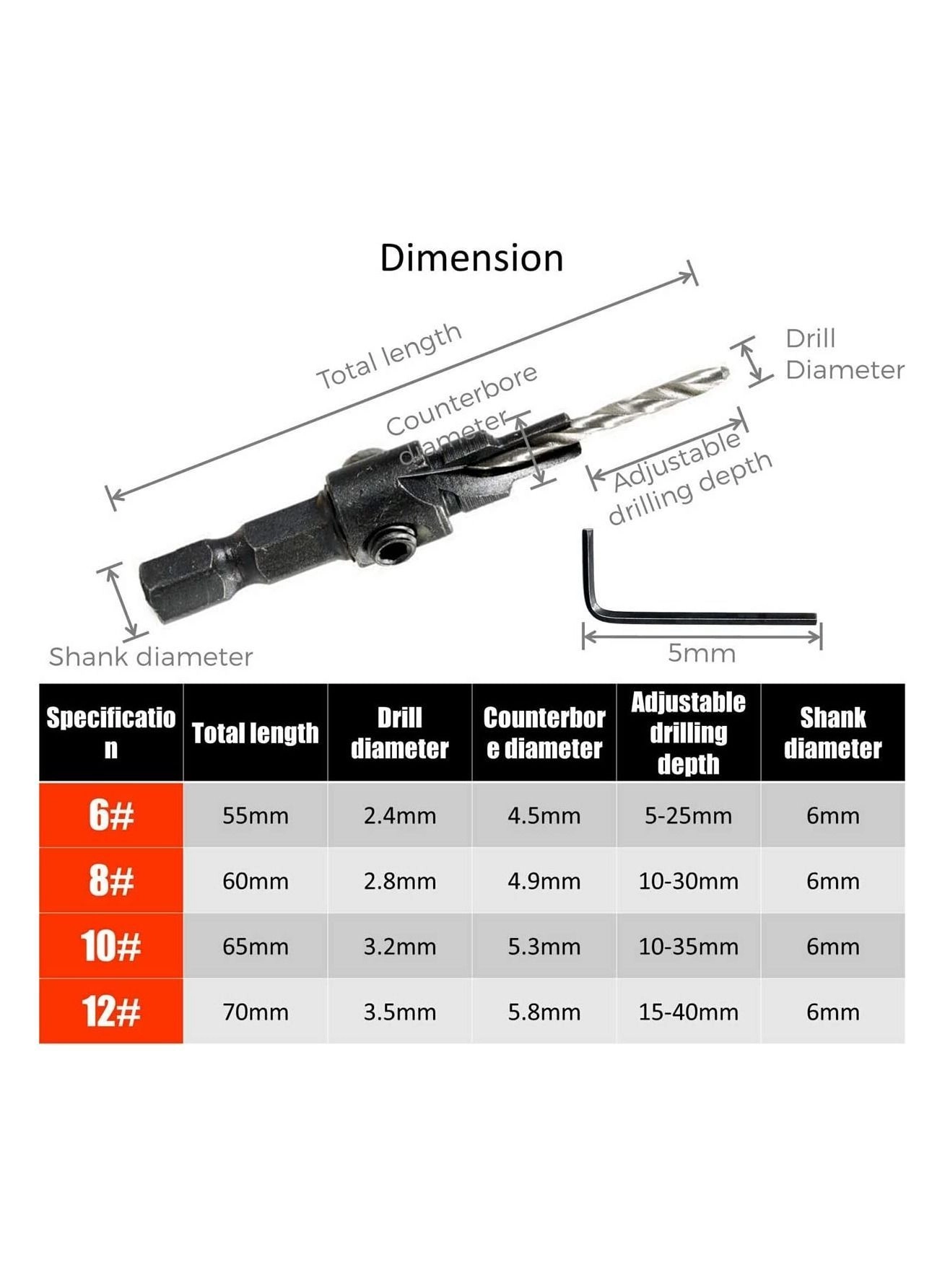 Countersink Drill Bit Set - Hss 5 Piece 3/8"
