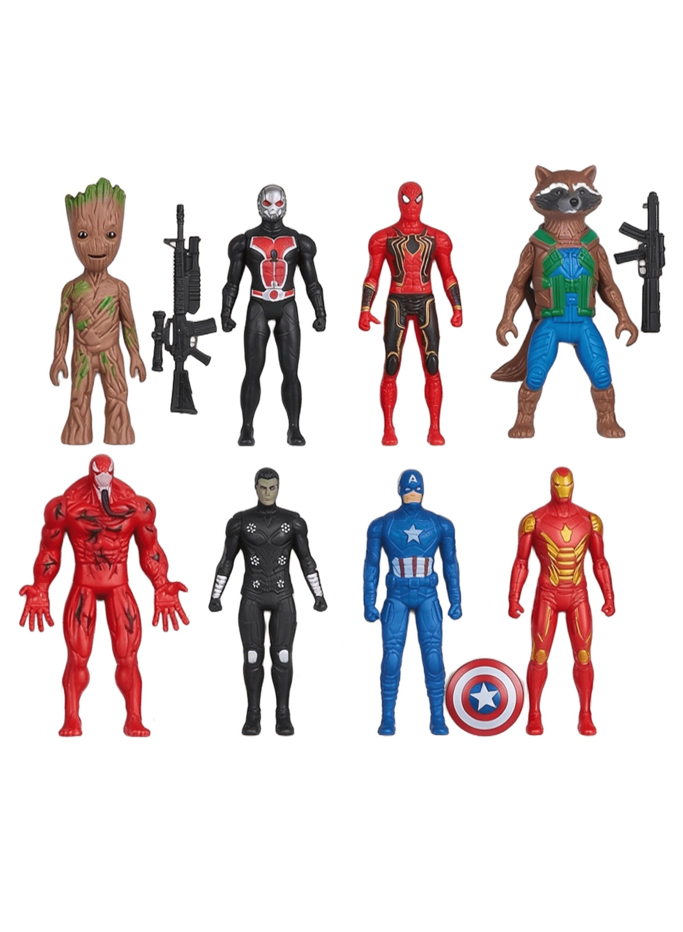 Groot + Rocket Raccoon + Captain America + Iron Man + Spider-Man + Ant-Man + Carnage + Tactical Hero - Marvel (R1133)