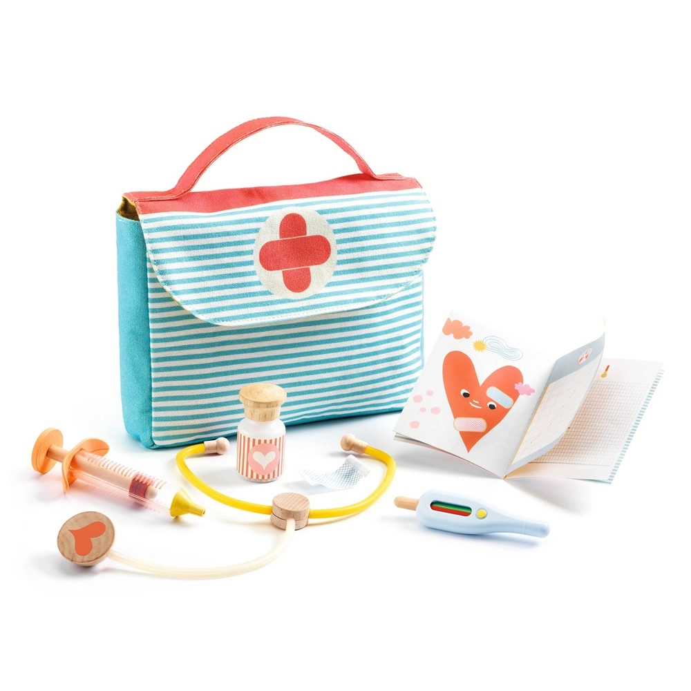 DJECO Visit To The Doctor Baby Doll Role Play Kit - FSC® certified wood Portable carry case (637187-DJ07854)