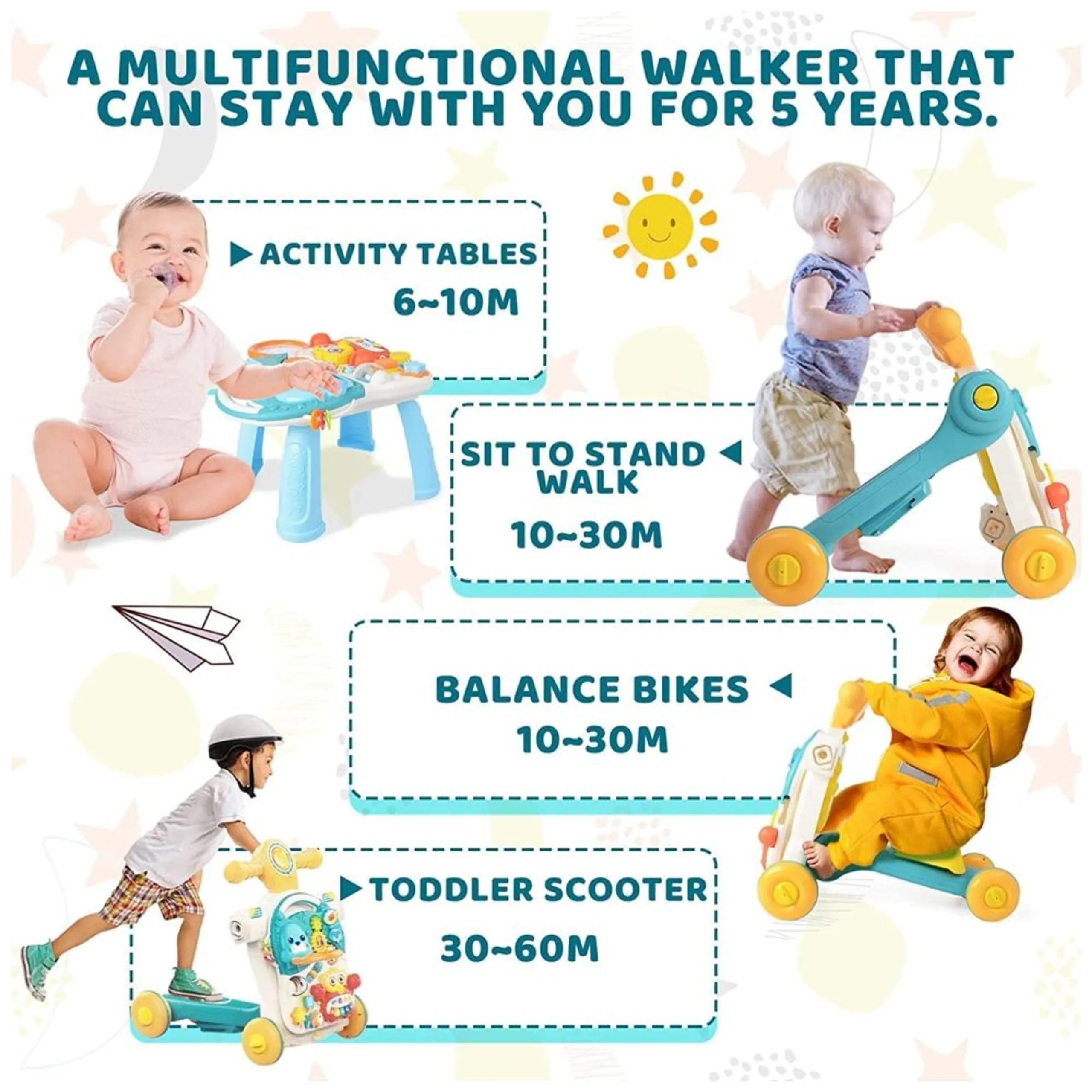 Baby Activity Walker - 3-In-1 Musical Educational