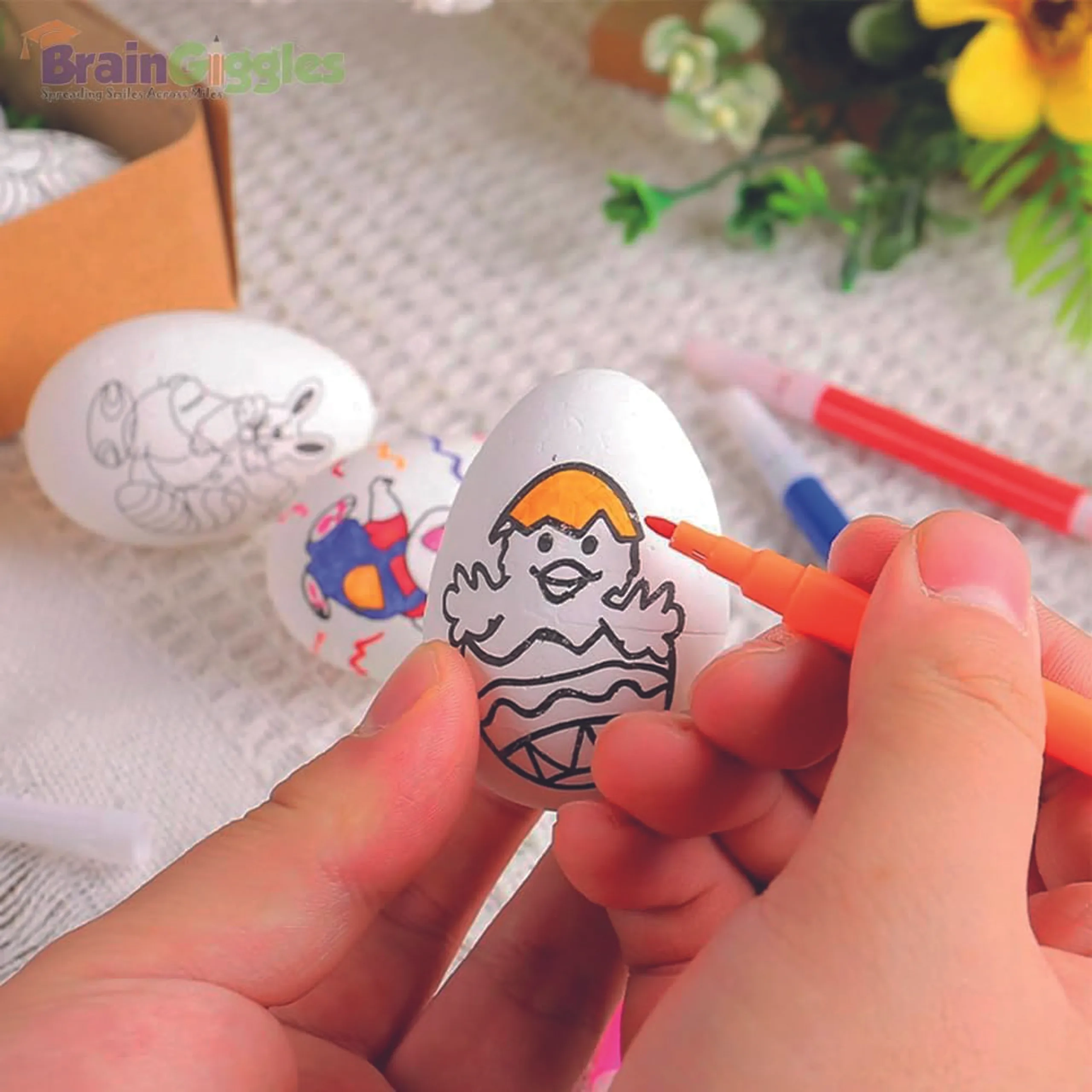 Hand-Painted Easter Eggs Drawing Set - 6 Pcs 6 x Markers