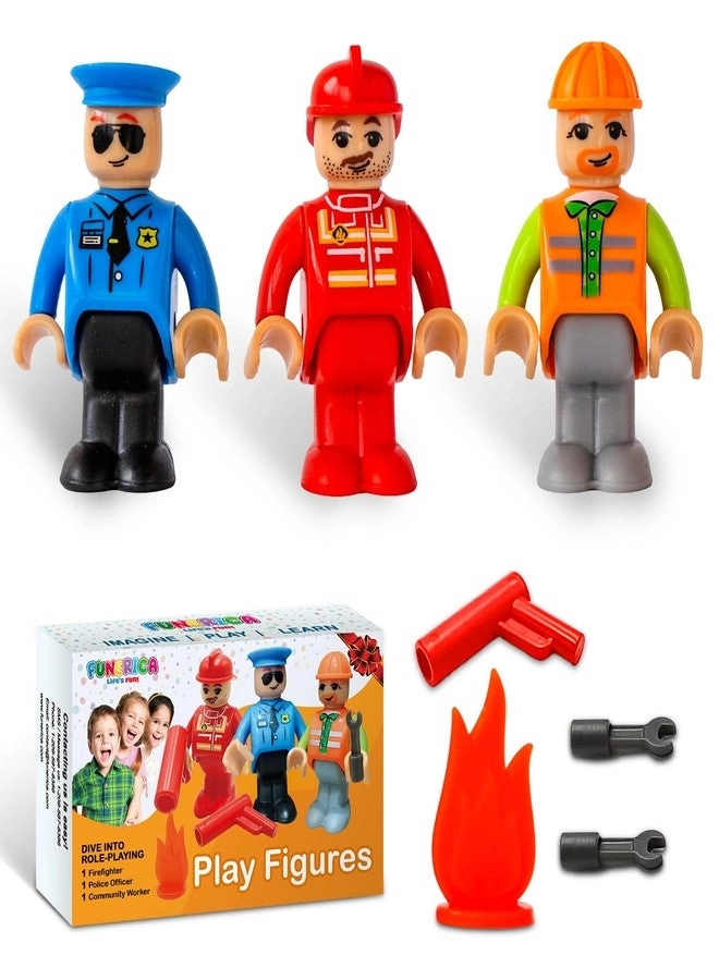 Toy People Figures - Bendable Fireman Police Construction Workers Community Helpers 10 pcs