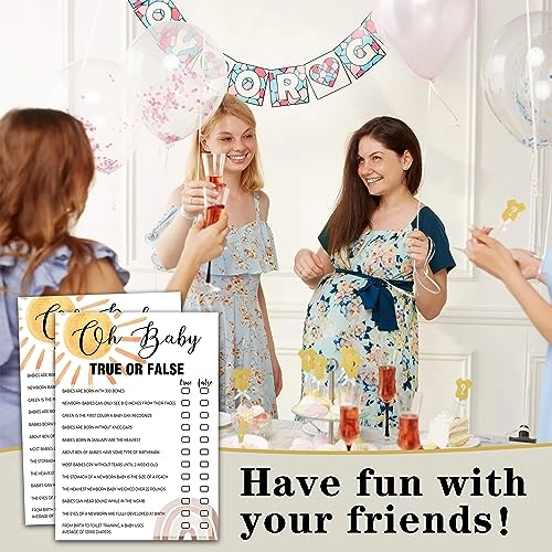 Boho Rainbow Oh Baby True or False Baby Shower Games - 25 cards 1 answer card