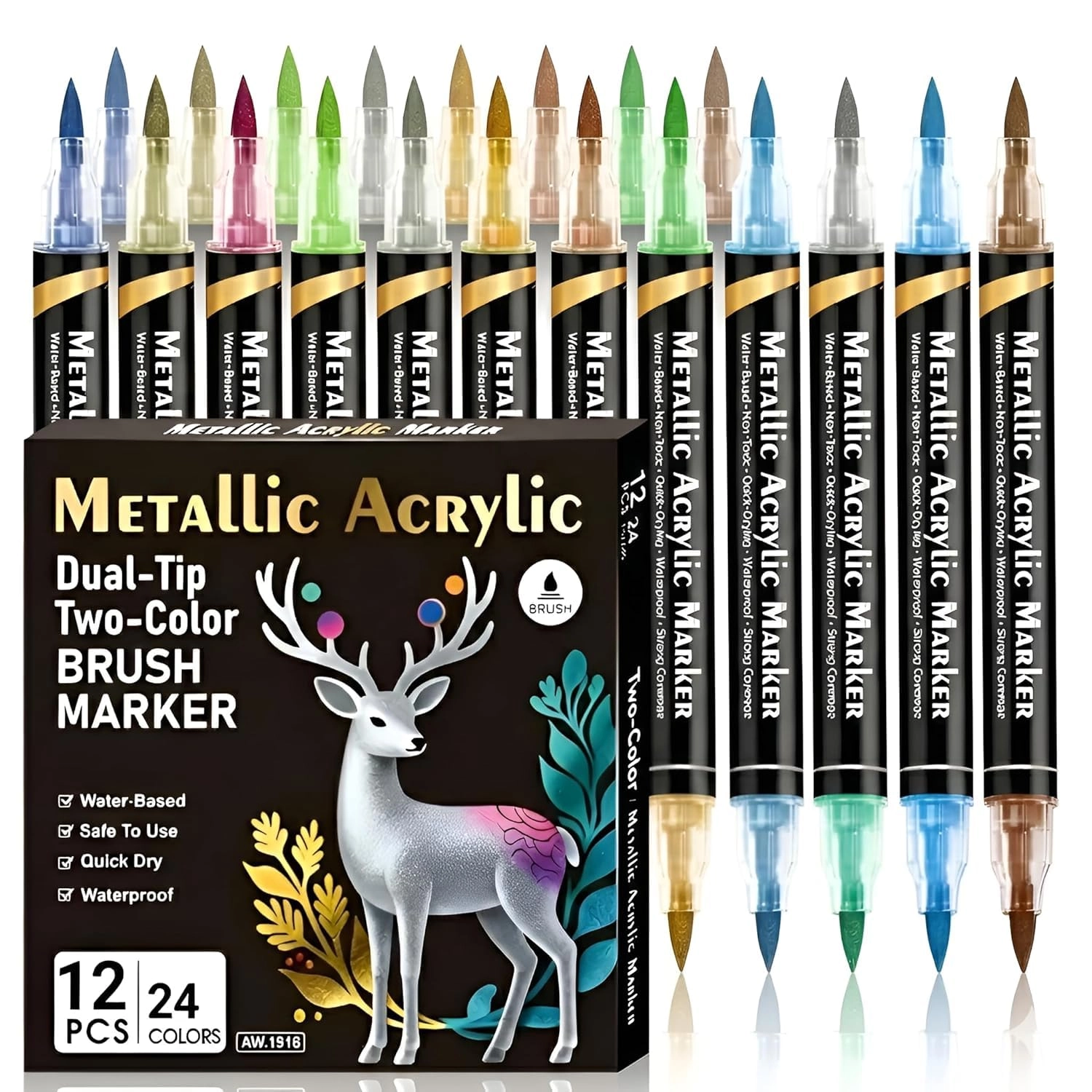 WanderWish Mart Dual Tip Metallic Acrylic Markers Set - Multicolor