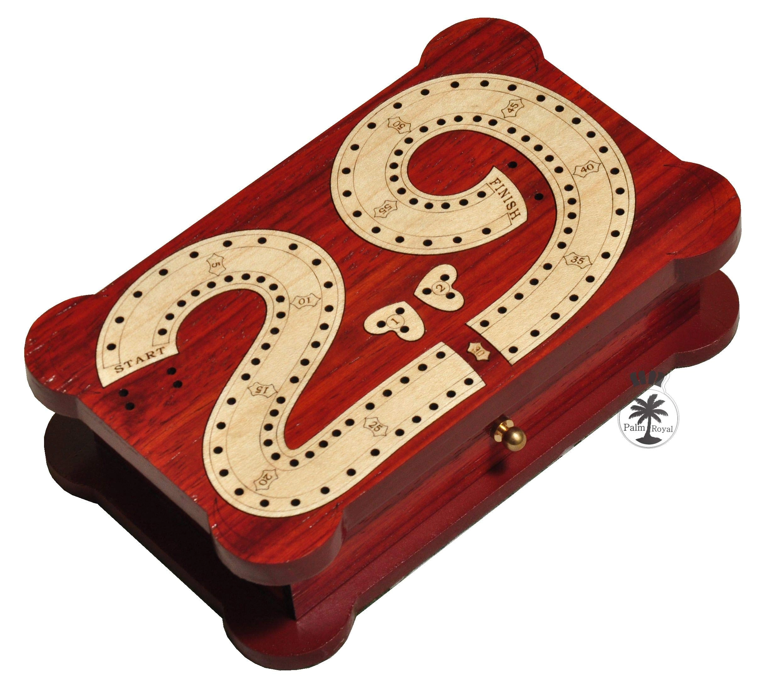 2 Track Cribbage Board - Wooden Inlaid Blood Wood Maple