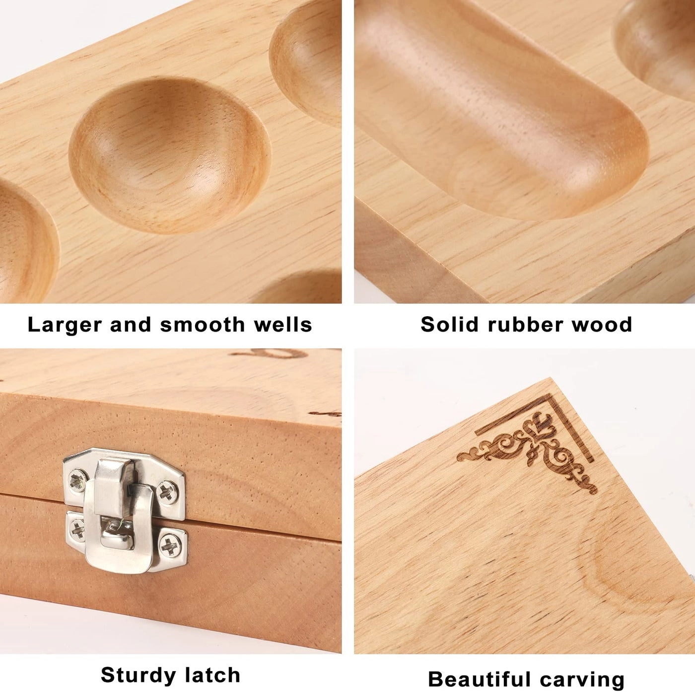 Mancala - Folding Rubber Wood Board 58 glass stones