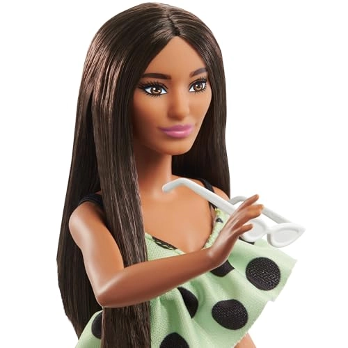 Barbie Fashionistas - Long Straight Brown Hair Polka Dot Romper Ages 3+