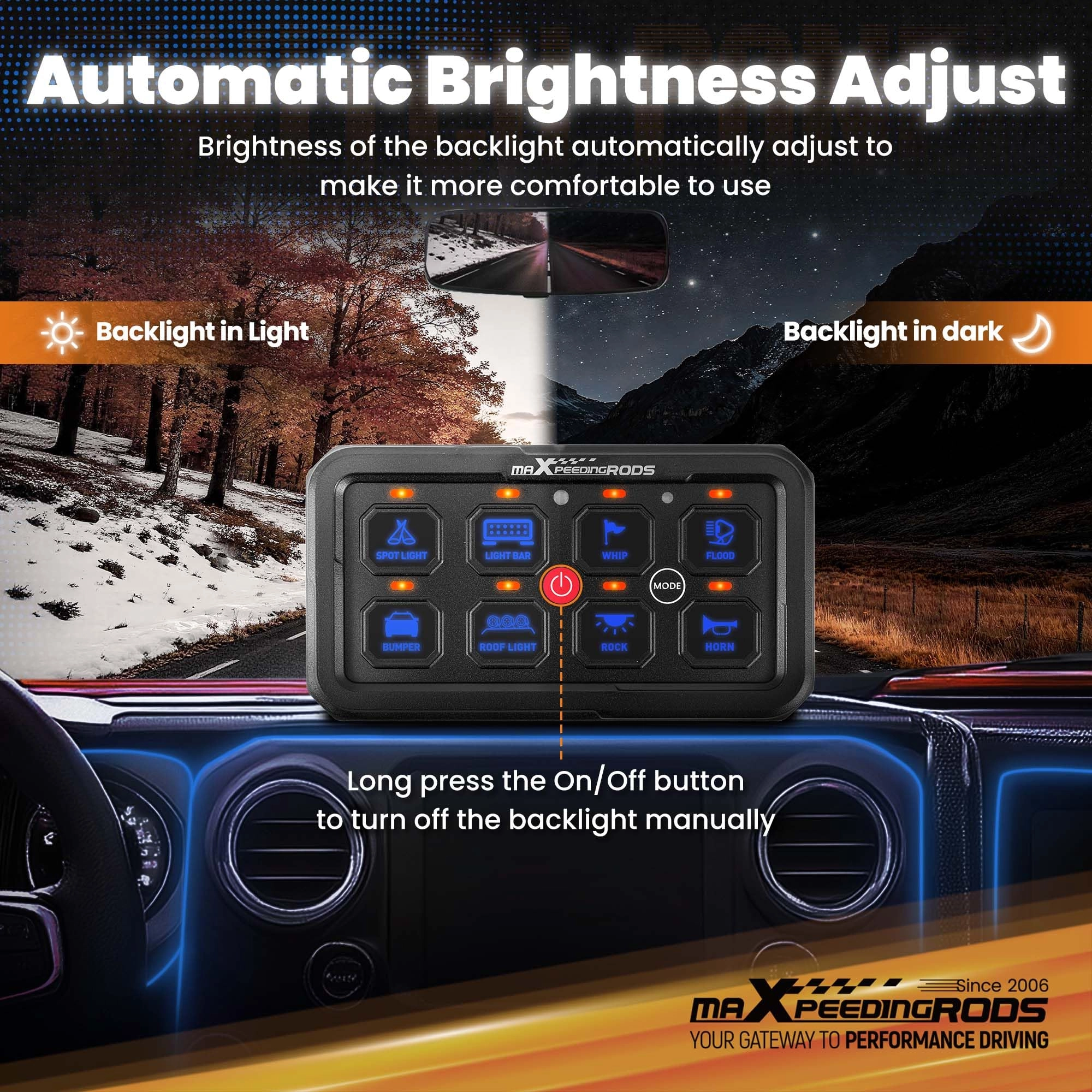 8 Gang Switch Panel - 12/24V LED Dimmable