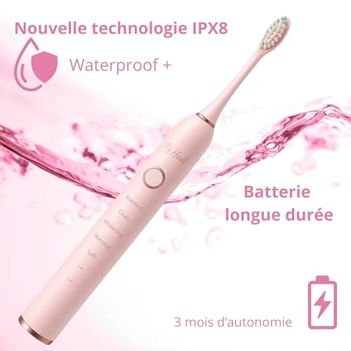 Sonic Electric Toothbrush - 3 Months Battery Life 5 Brushing Modes + Brush Heads - 2