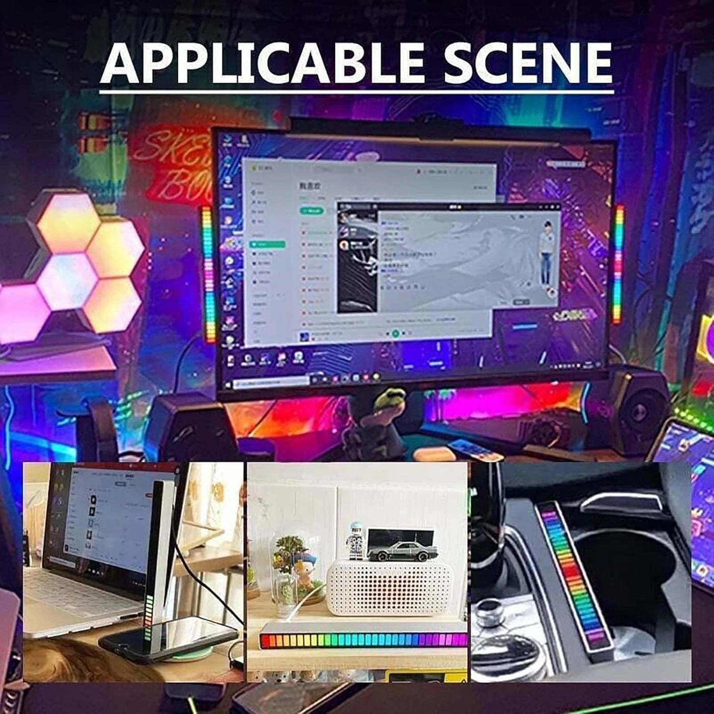 RGB Sound Reactive LED Light Bar - White Black Silver