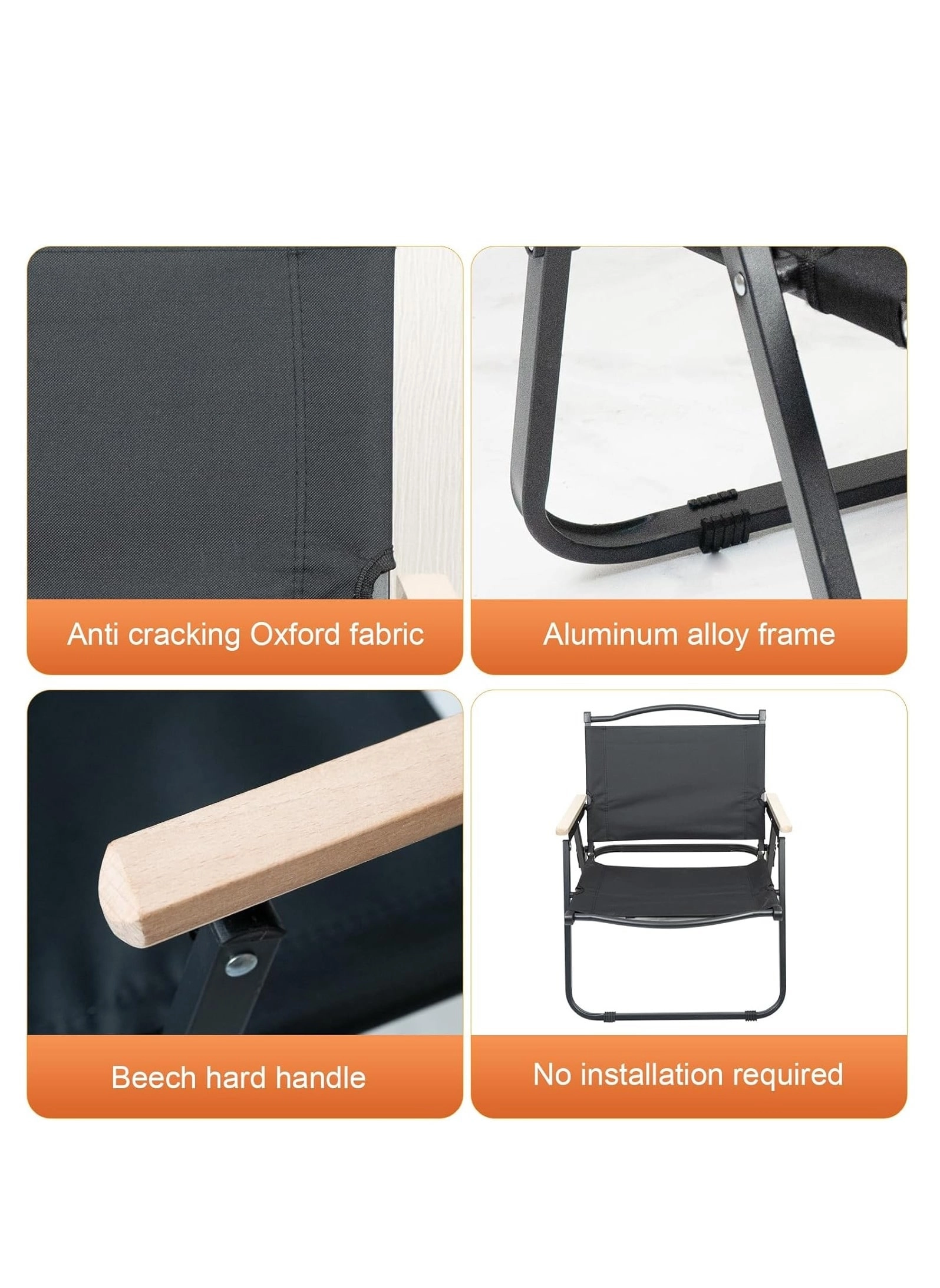 Folding Camping Chair - Black Lightweight