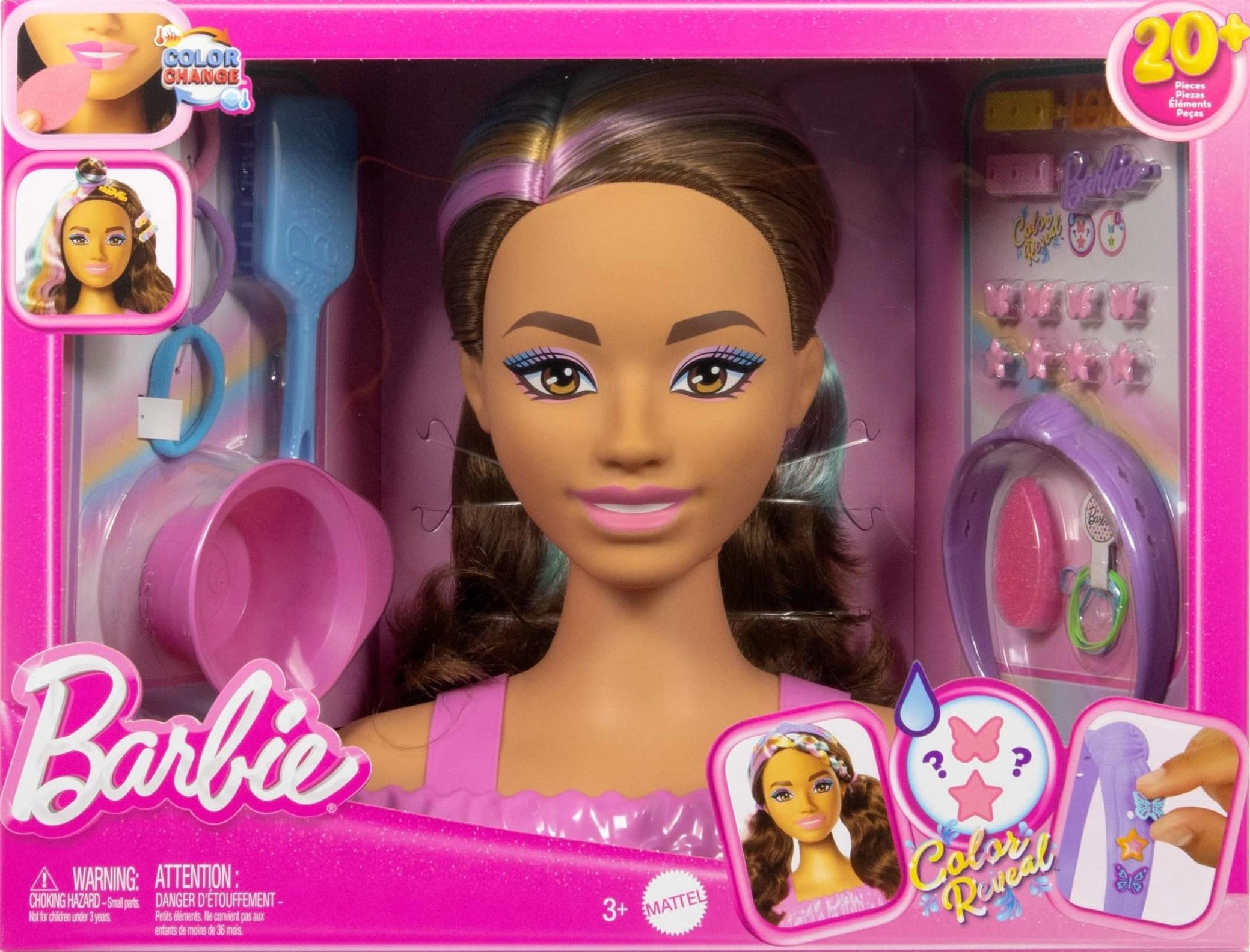 Doll Styling Head - Dark Brown Hair 20+ Hair Styling Accessories Ages 3+