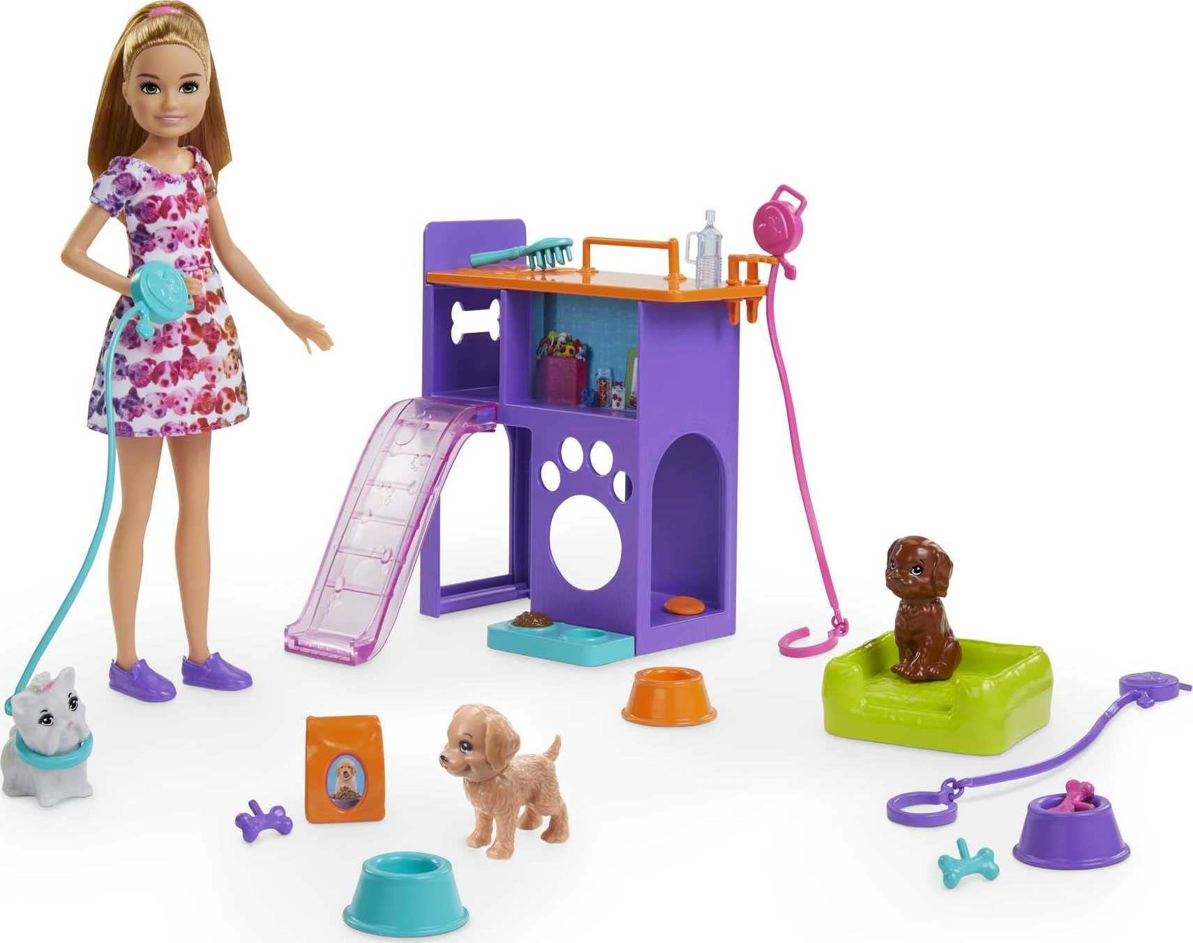 Barbie Stacie Doll - 3 puppies puppy play station with slide