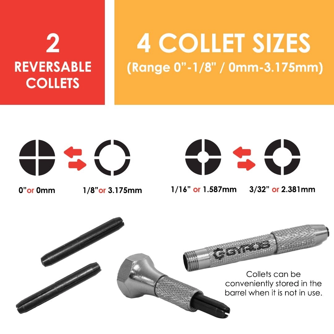 Swivel Head Pin Vise - 0"(0mm) to 1/8"(3.175mm) 2 Reversible Collets Anti-Slip Nickel Plated Steel Body