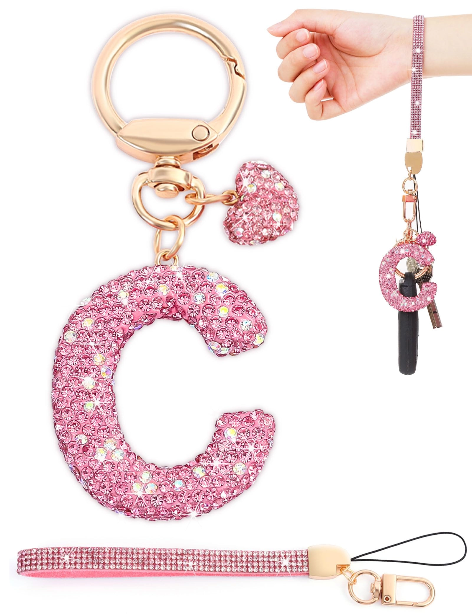 Initial Keychain - L Purple Rhinestone