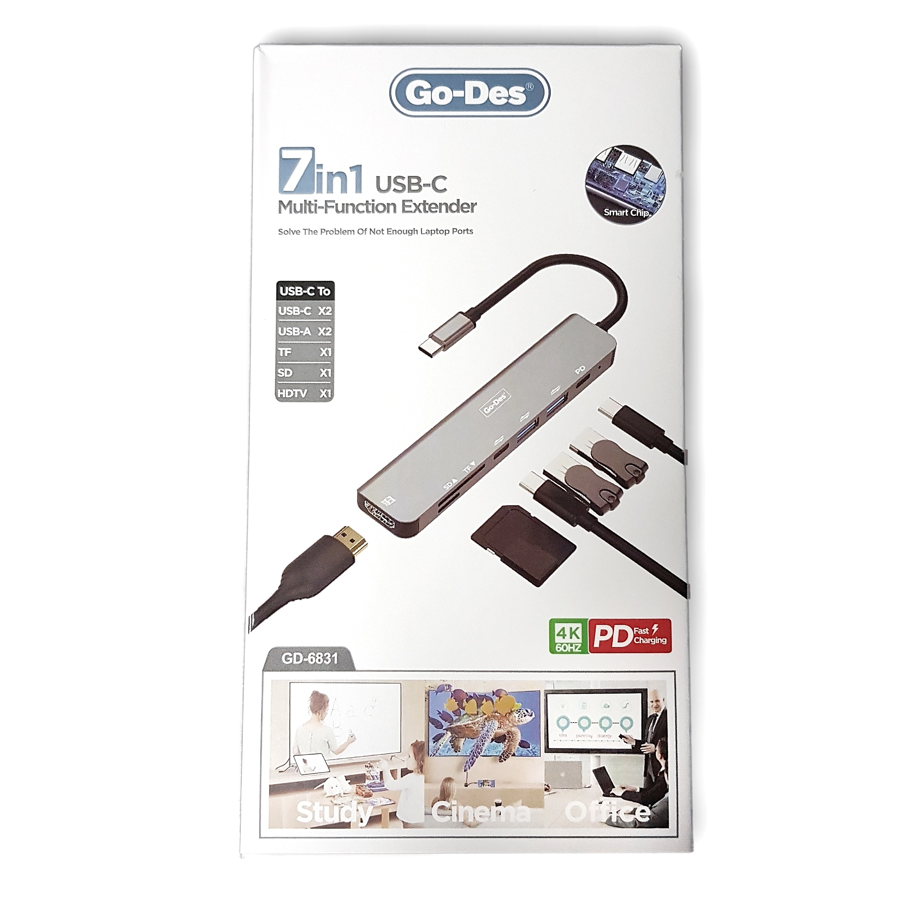 GO-DES 7 in 1 USB-C Multi function Extender Adapter