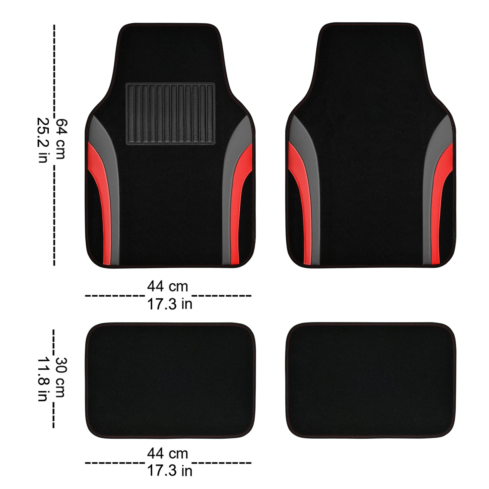 Universal Fit Car Floor Mats - Set of 4pcs Black and Burgundy