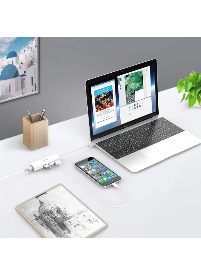 USB C to 3 USB 2.0 Ports Hub - Gigabit Ethernet 4K HDMI