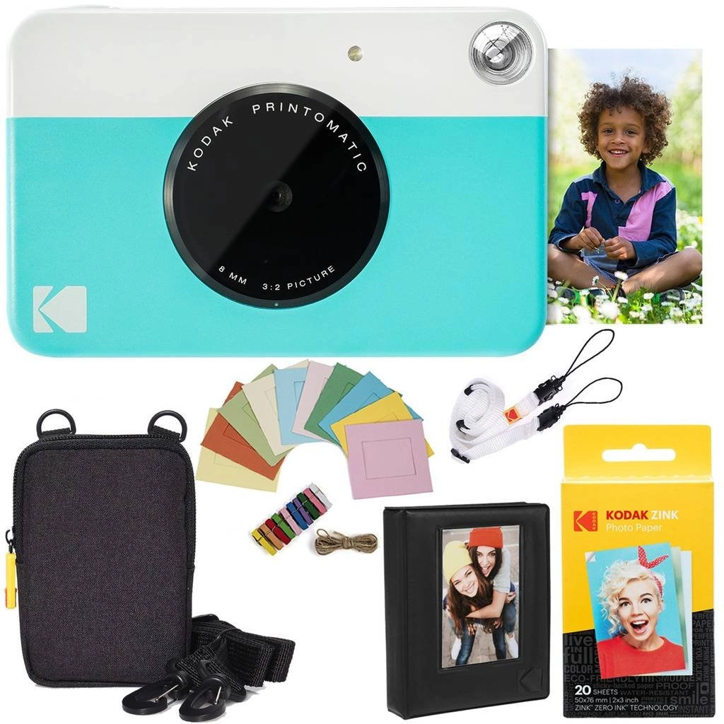 Kodak Printomatic Instant Camera + Zink Paper + Deluxe Case + Photo Album + Hanging Frames + Comfortable Neck Strap