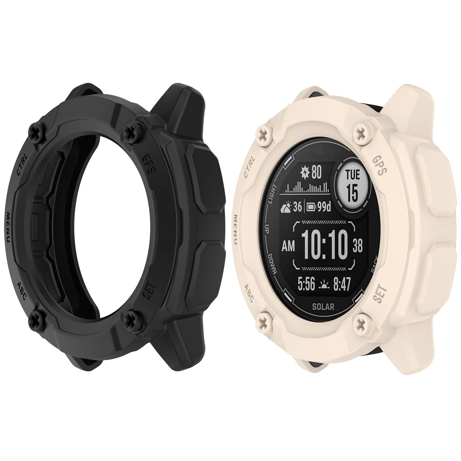 HUAYUWA Bumper Case for Instinct 2X Solar 50mm - Shockproof Shatter-resistant Black+Beige TPU 2-Pack